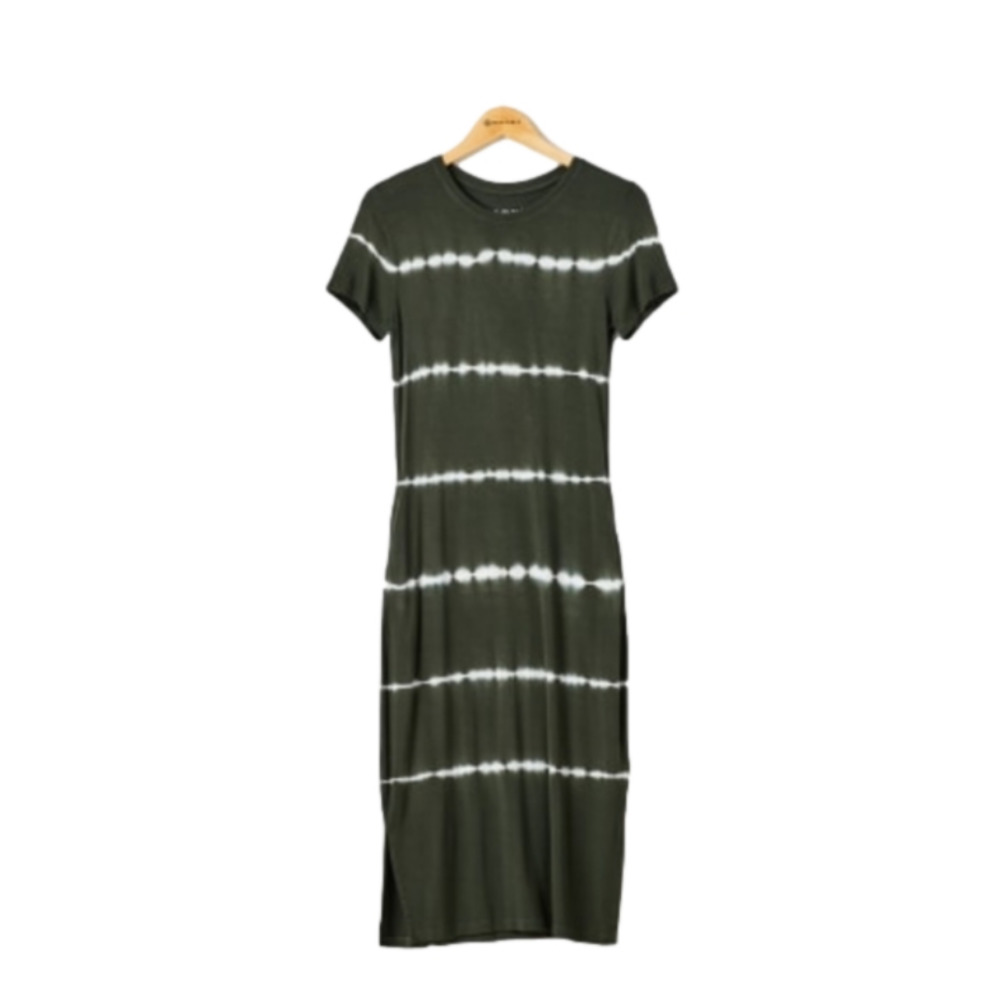 MARC NEW YORK Olive Green Tie Dye Midi Short Sleeve T-Shirt Dress Sz L